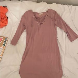 Mauve V Neck Bodycon Dress